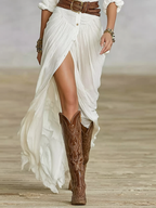 Aurora - Vestido Largo de Lino con Cuello Invertido