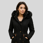 Chaqueta elegante con capucha de pelo suave