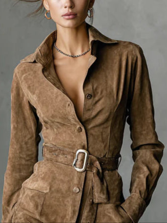 LOANA™ | Vestido cruzado de ante sintético